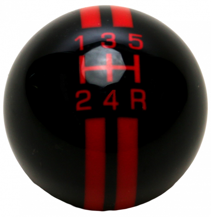 5-Speed R-Series Black Shift Ball/ Red Racing Stripe 2-1/8", 16mm used with Thread Reducers
